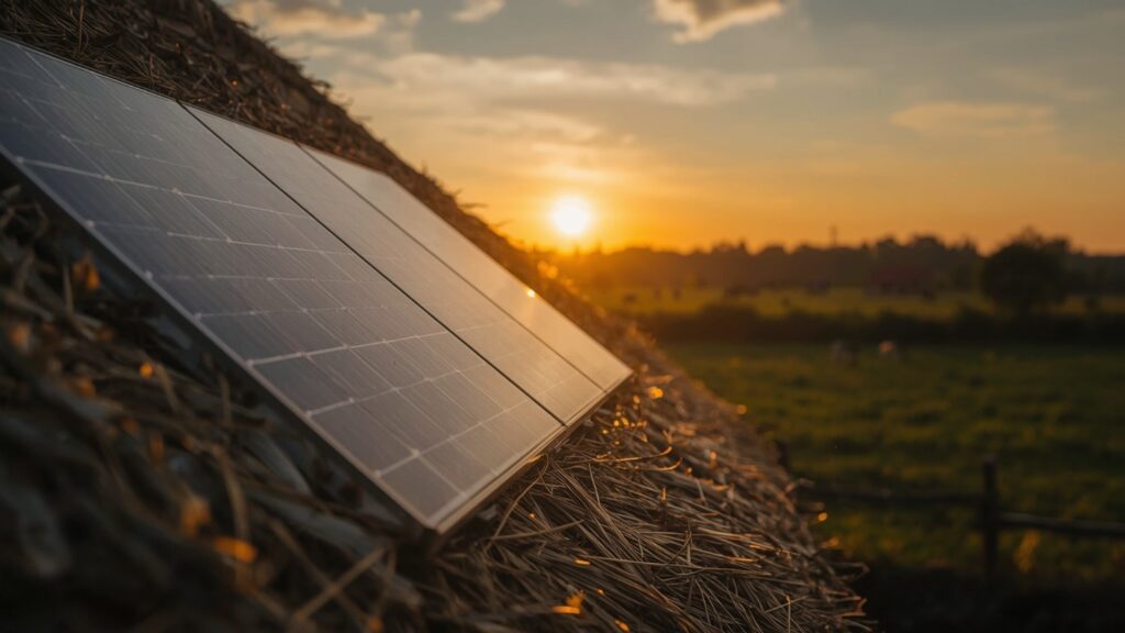 zonnepaneel-op-rieten-dak-bij-zonsondergang-landelijk-nederland